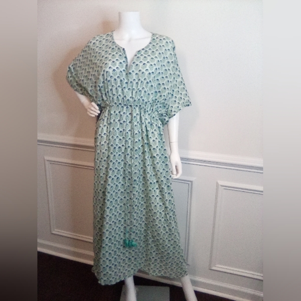 Women's Bellino Blue Floral Maxi Kaftan Dress, One Size